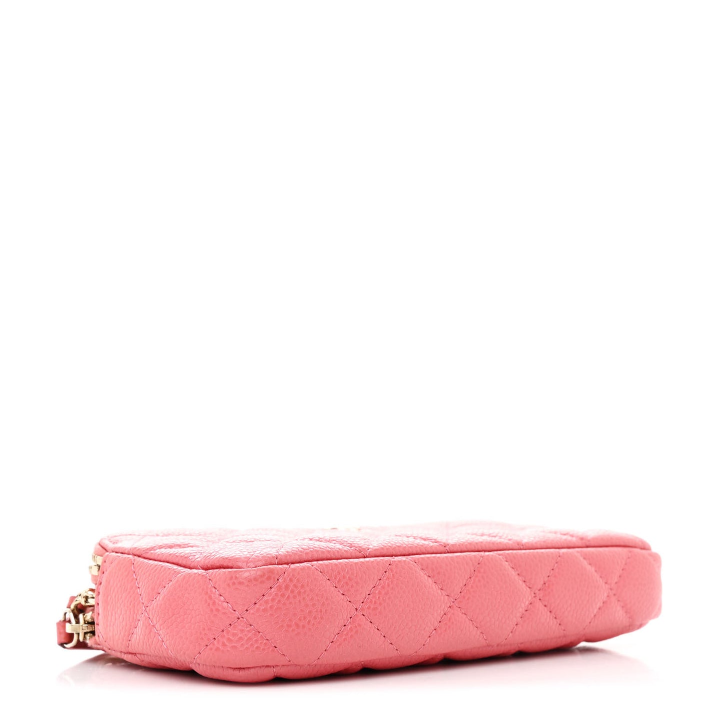 Iridescent Caviar Quilted Small Clutch With Chain Pink