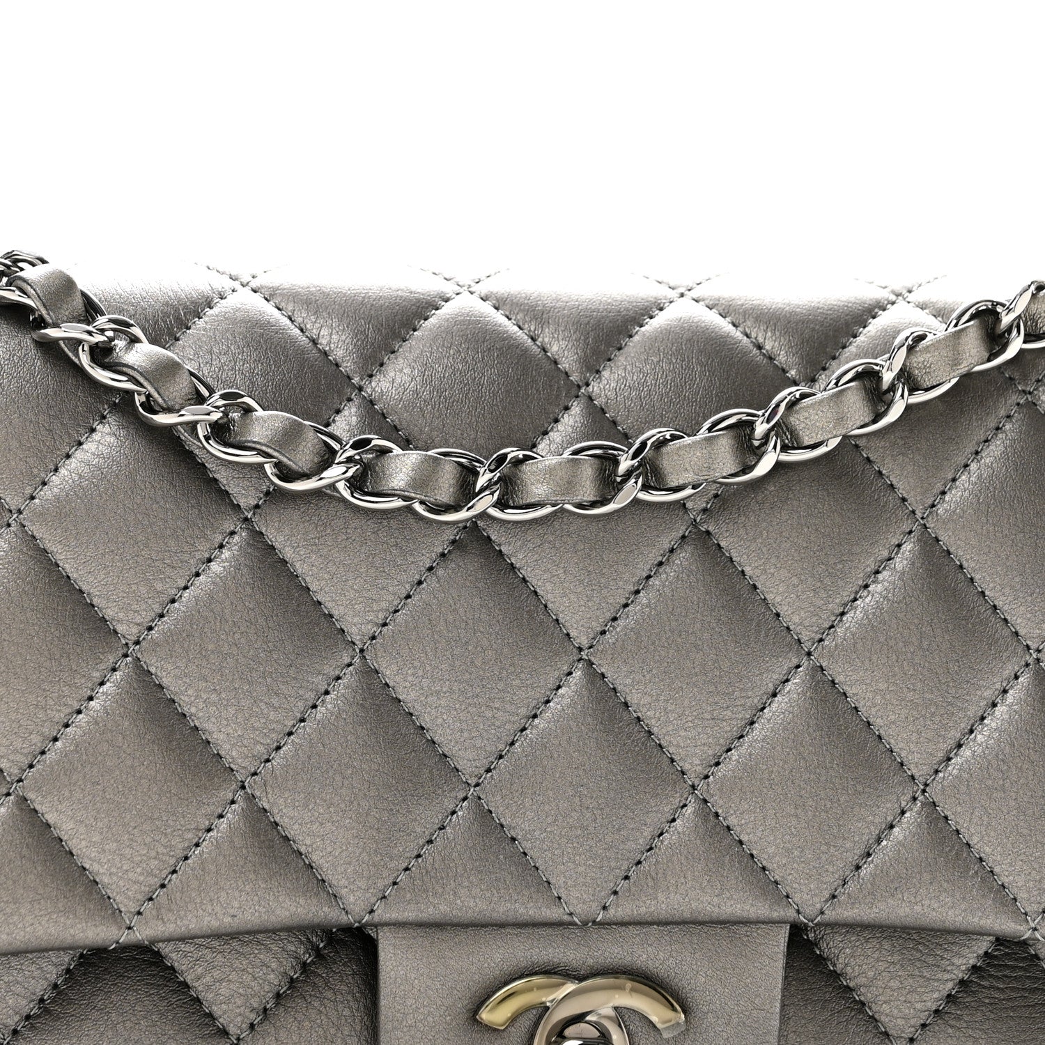 Chanel Metallic Calfskin Quilted Medium Double Flap Ruthenium 8 of 11