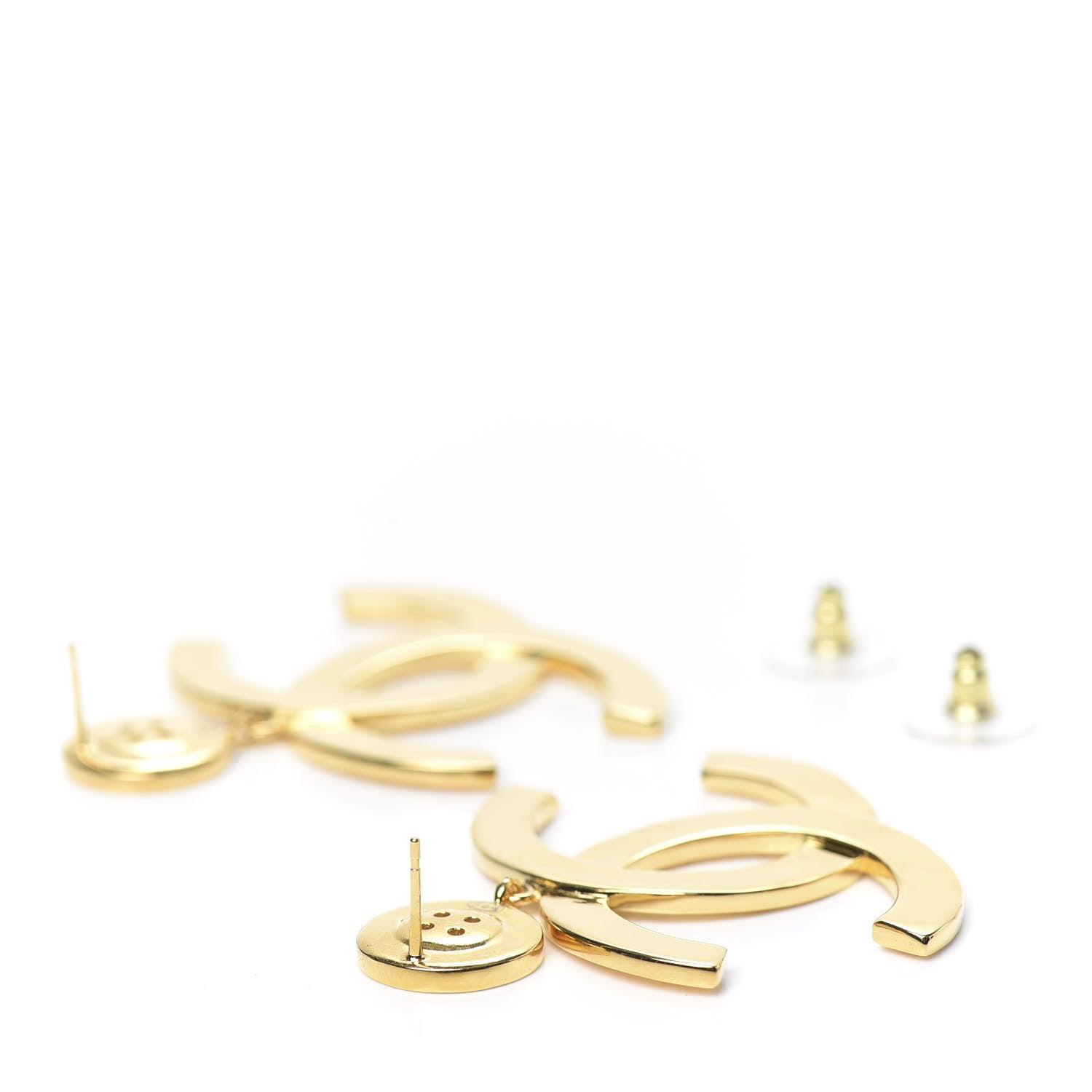 Chanel Metal Large Paris Button Earrings Gold 3 of 4