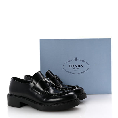 Prada Spazzolato Metal Triangle Logo 50mm Loafers 39 Black 10 of 10