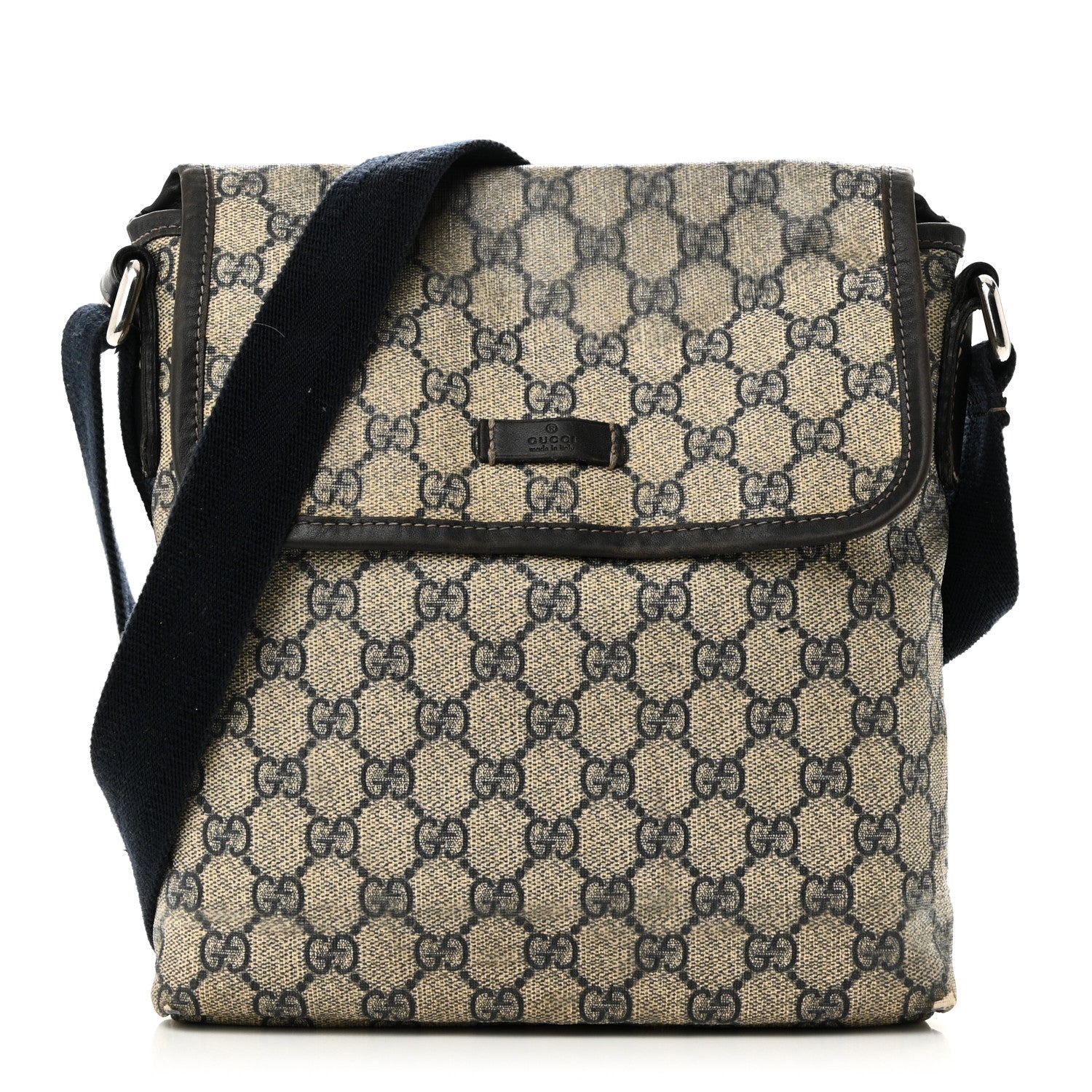 Gucci GG Plus Monogram Sellieria Calfskin Small Flap Messenger Bag Beige Blue 1 of 13