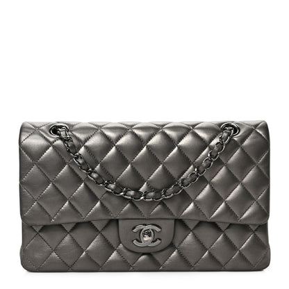 Chanel Metallic Lambskin Quilted Medium Double Flap Pewter 1 of 9