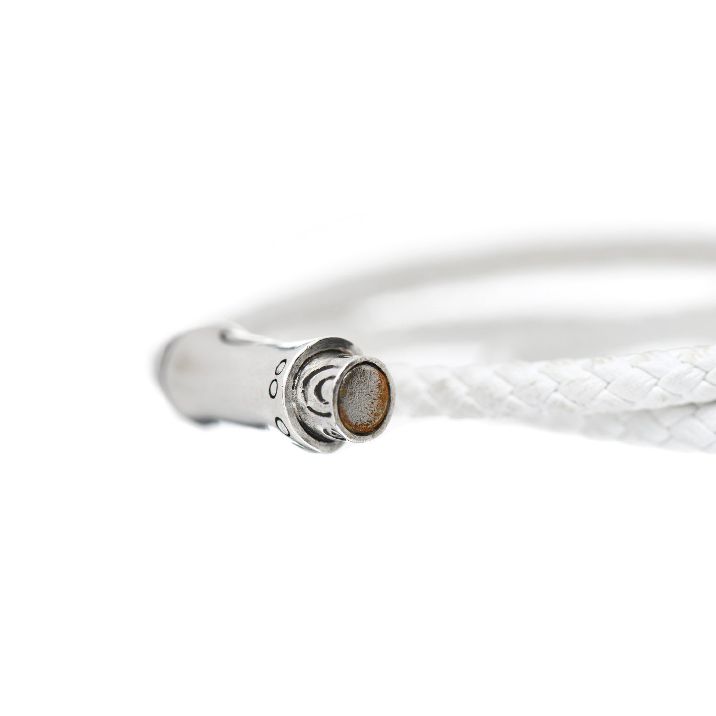 Sterling Silver Leather Braided Bamboo Station Wrap Bracelet White