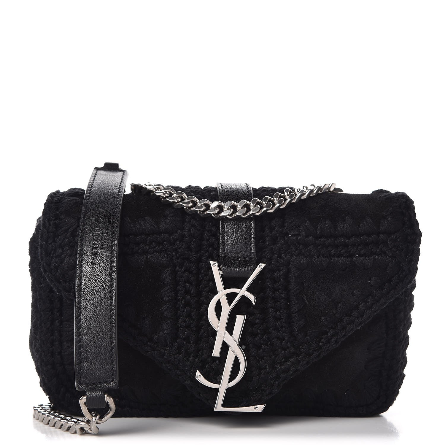 Saint Laurent Suede Calfskin Macrame Baby Chain Bag Black 1 of 9