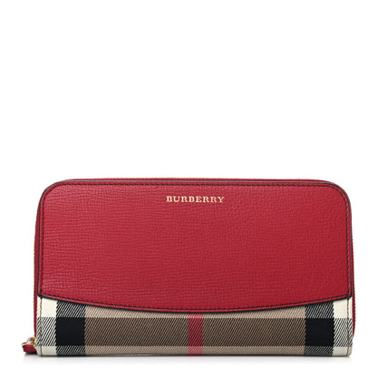 Burberry Grainy Calfskin House Check Elmore Zip Around Wallet Russet Red 1 of 6