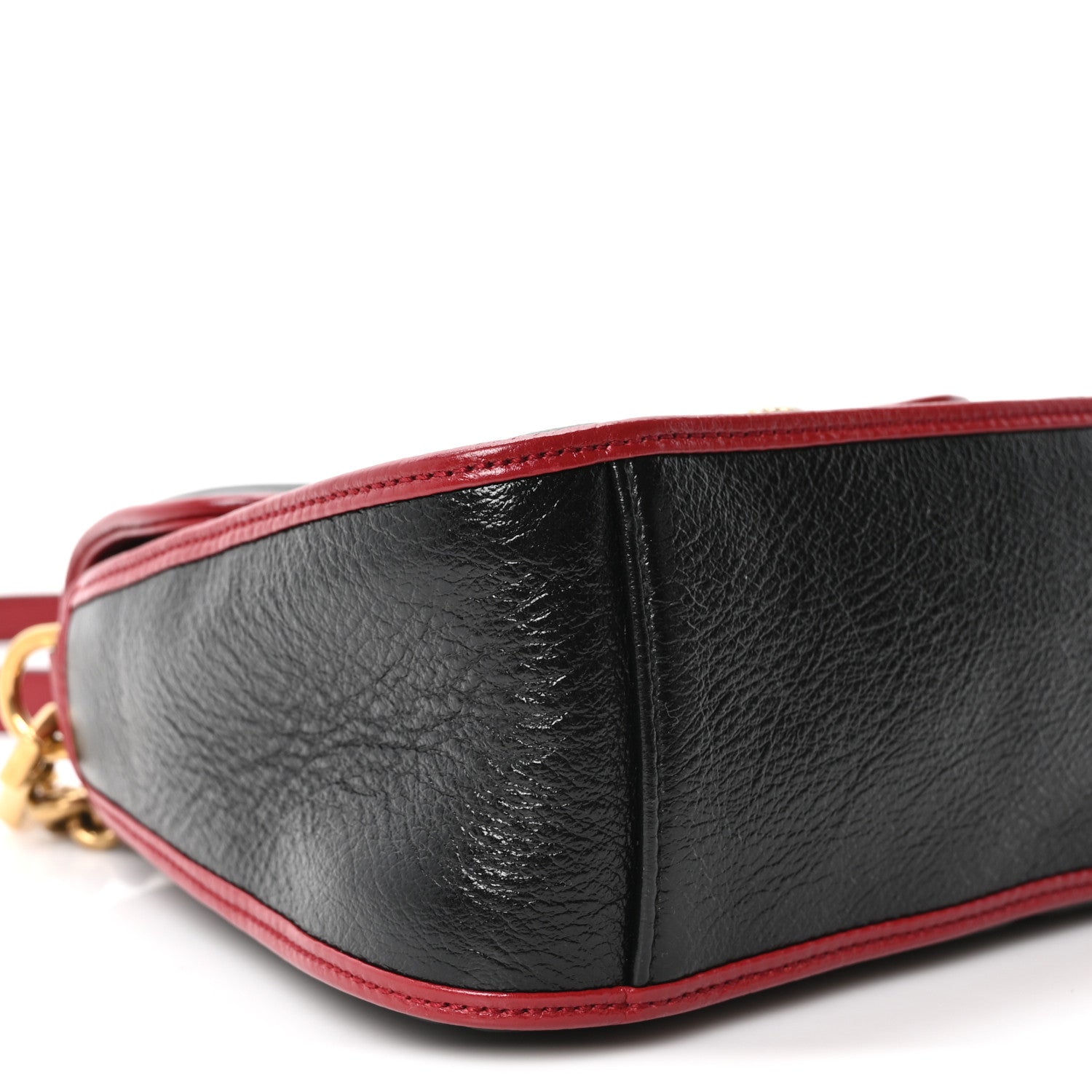 Gucci Vintage Effect Calfskin Matelasse Diagonal Mini Torchon GG Marmont Top Handle Shoulder Bag Black Romantic Cherry 9 of 10