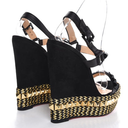 Christian Louboutin Suede Rope Cataclou 140 Wedge Sandals 36 Black Gold 4 of 11