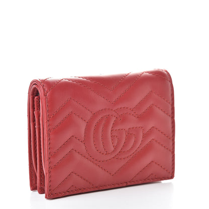 Gucci Calfskin Matelasse GG Marmont Card Case Wallet Hibiscus Red 3 of 8