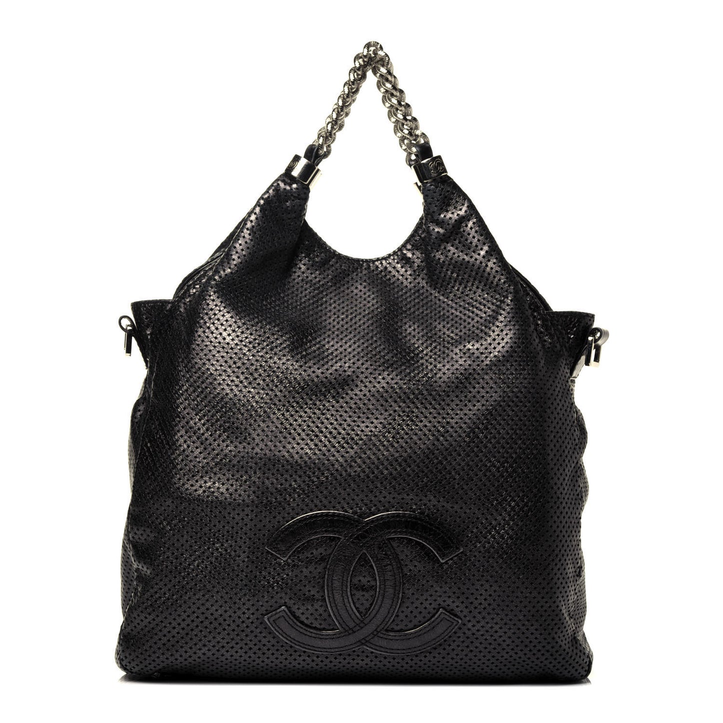 Glazed Calfskin Perforated Medium Rodeo Drive Tote Black