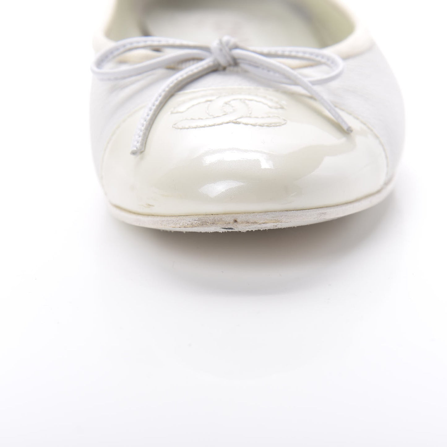 Calfskin Patent Cap Toe Ballerina Flats 37.5 White