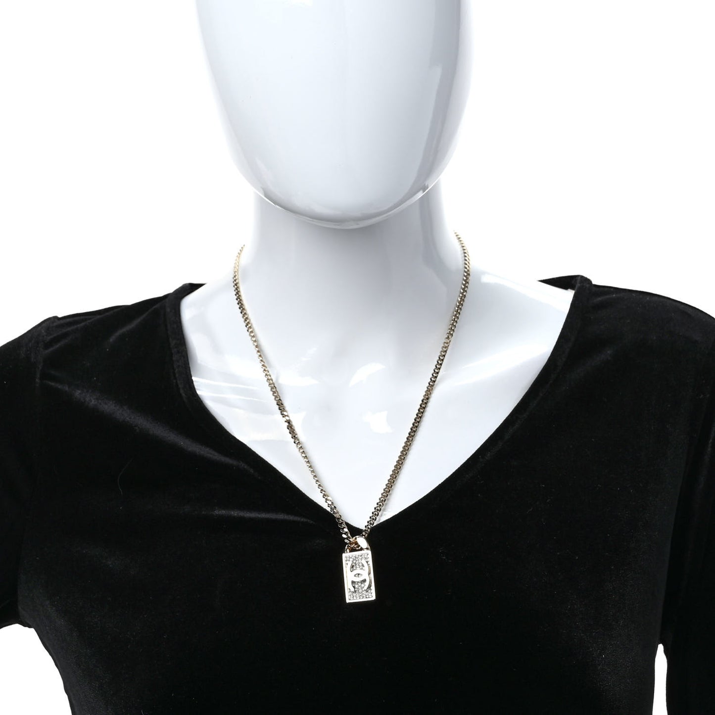 Crystal Dog Tag Charm Necklace Gold