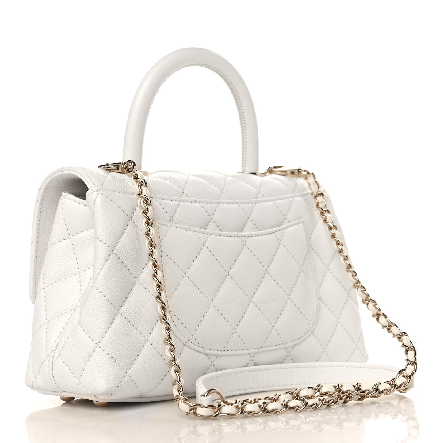 Caviar Quilted Mini Coco Handle Flap White