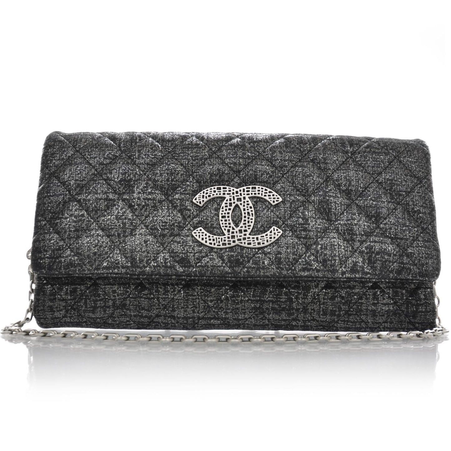 Glitter Fabric Quilted Clutch w Butterfly Chain