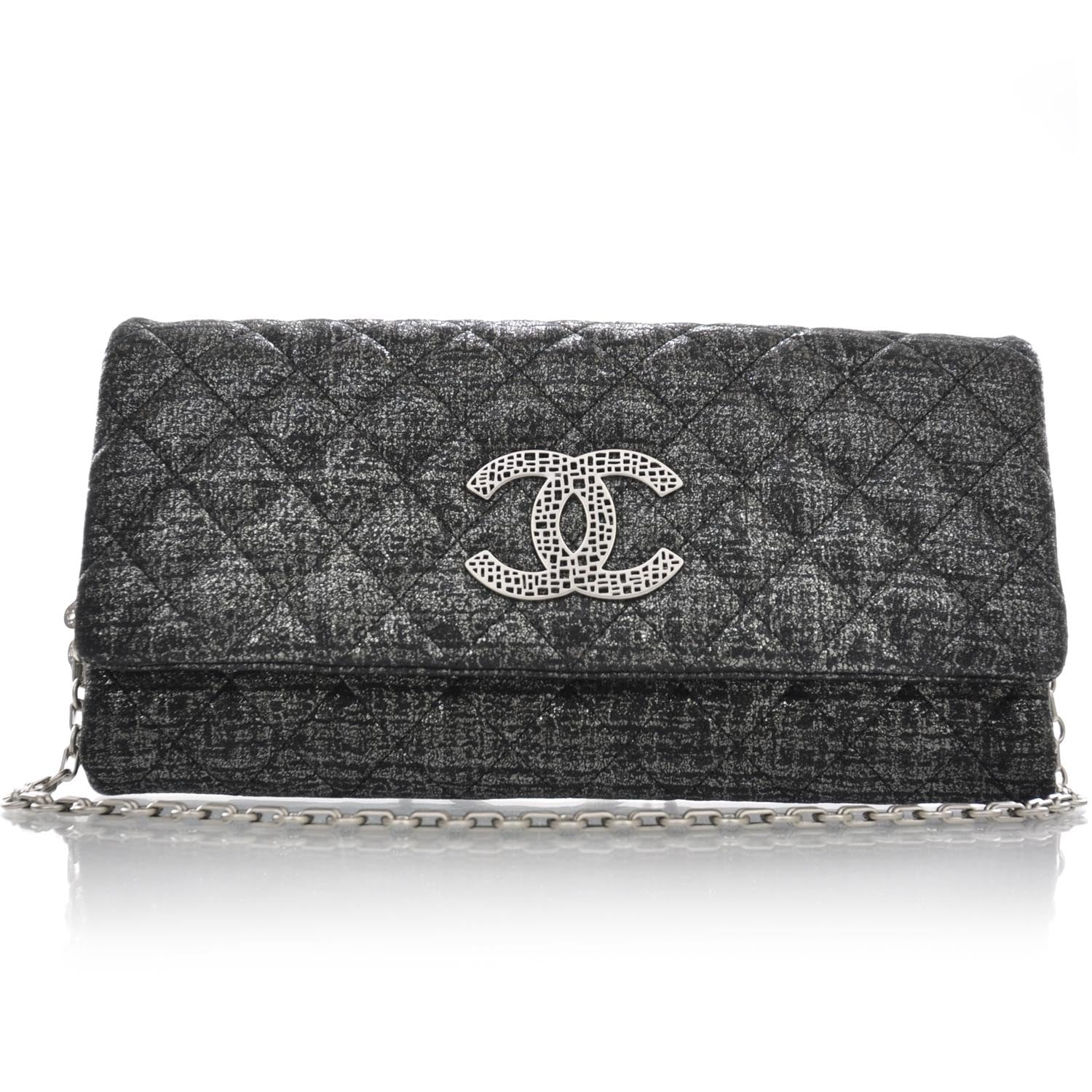 Chanel Glitter Fabric Quilted Clutch w Butterfly Chain 1 of 10