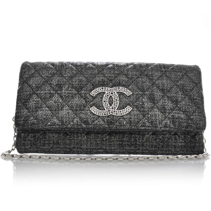 Chanel Glitter Fabric Quilted Clutch w Butterfly Chain 1 of 10
