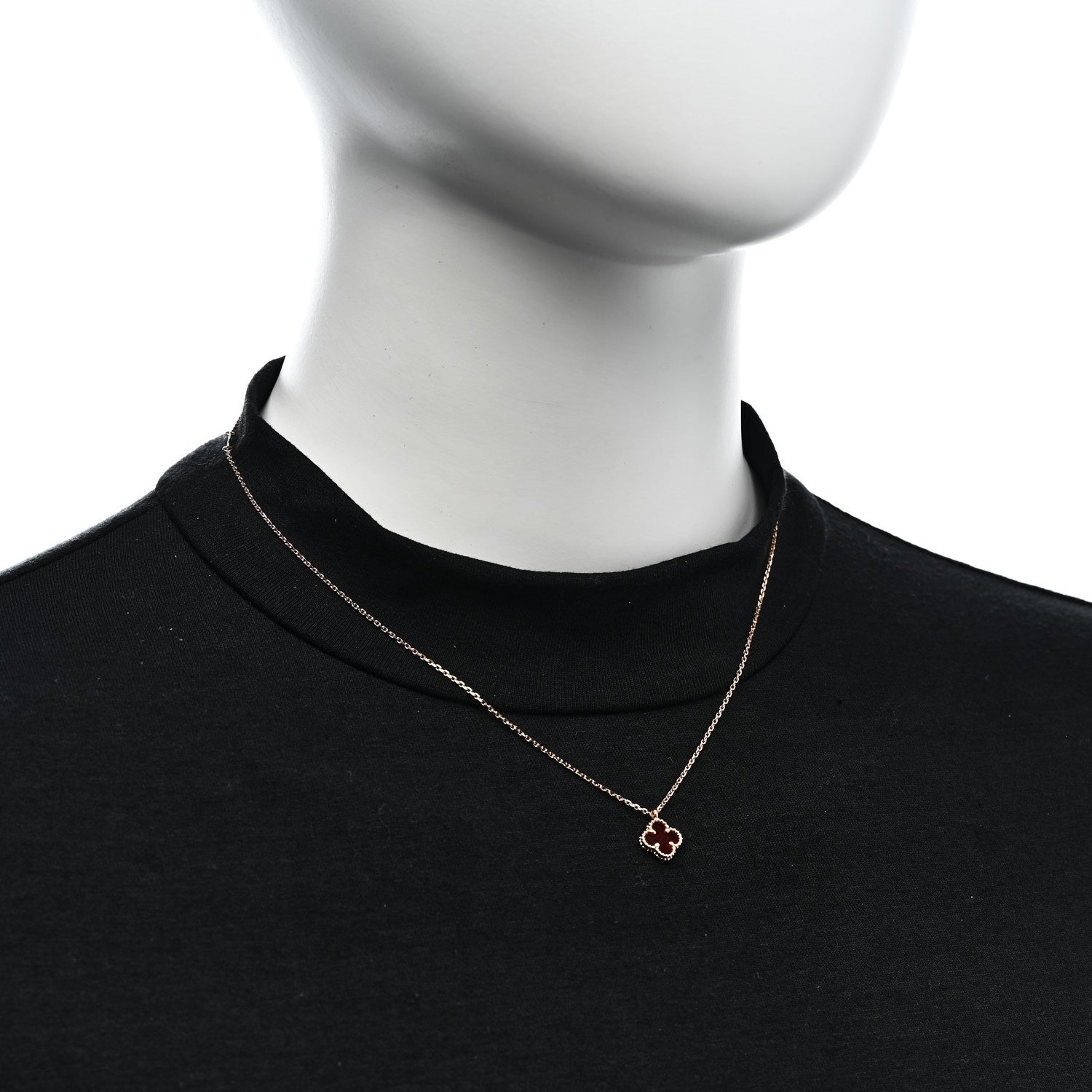Van Cleef & Arpels 18K Rose Gold Carnelian Sweet Alhambra Pendant Necklace 2 of 6