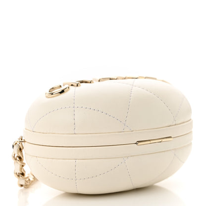 Chanel Lambskin Quilted Oval Minaudiere Chain Clutch White 4 of 12