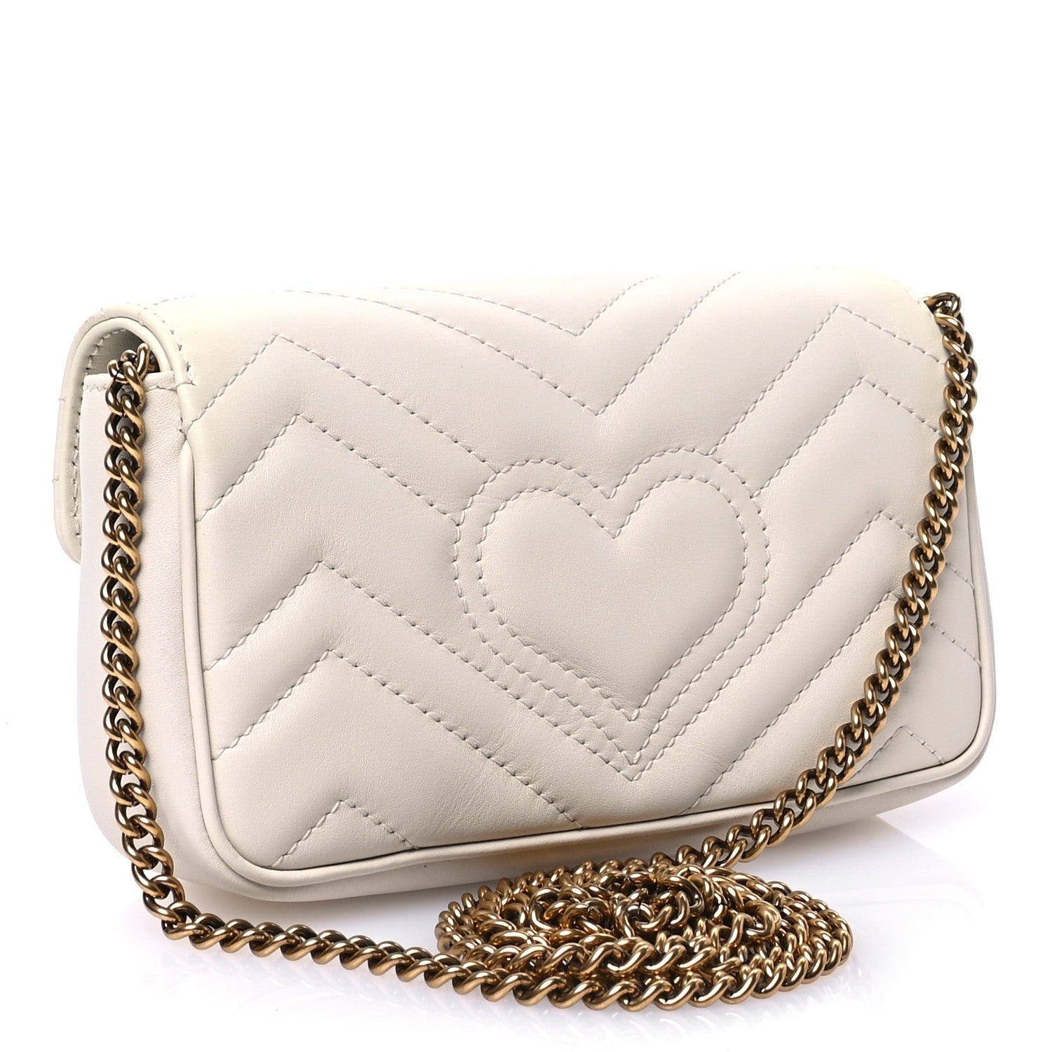 Gucci Calfskin Matelasse Super Mini GG Marmont Shoulder Bag White 2 of 10