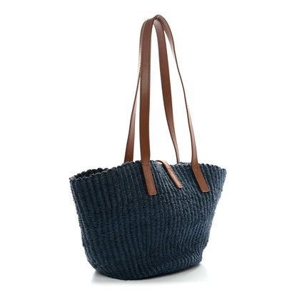Saint Laurent Raffia Calfskin Medium Panier Tote Blue Orchid Brick 3 of 10