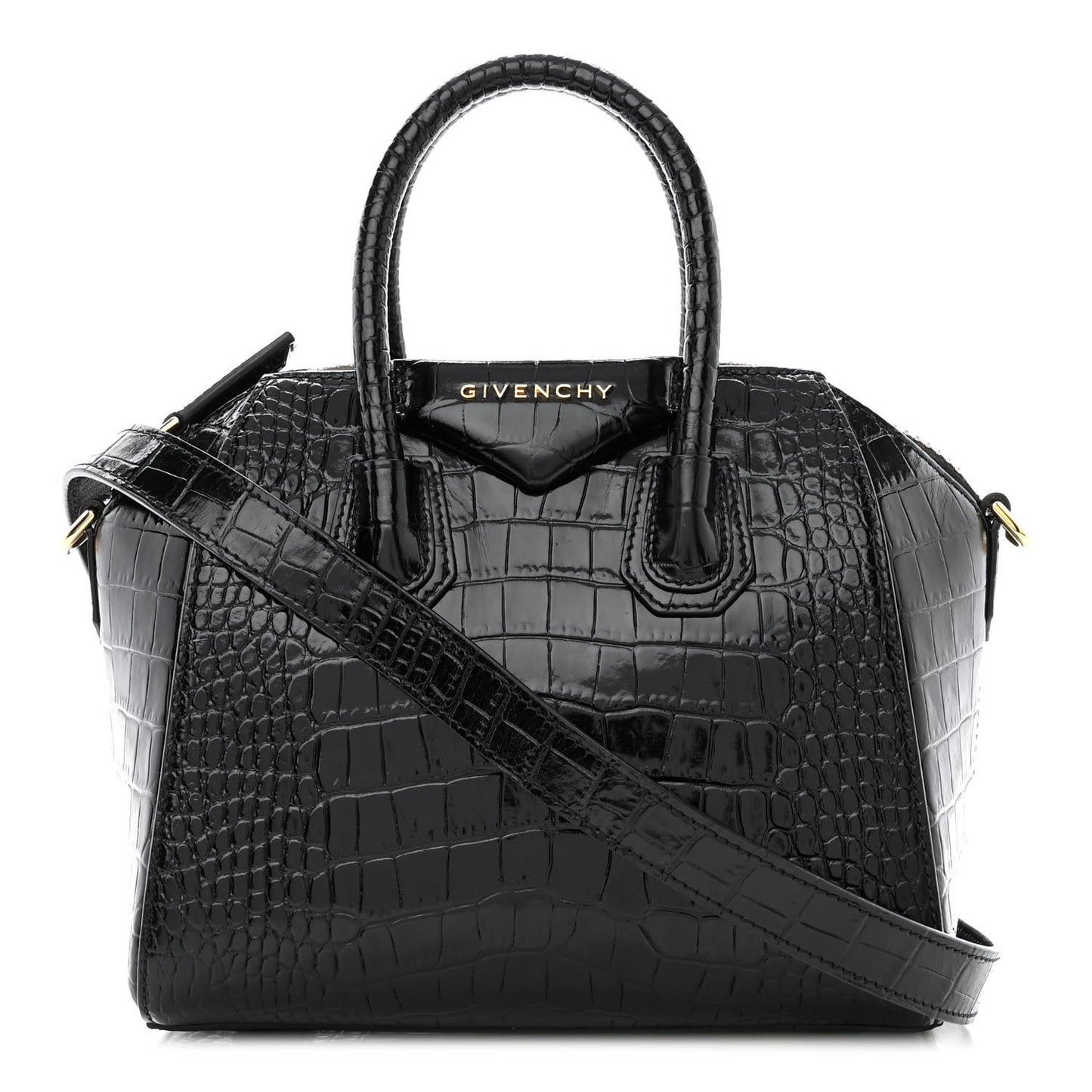 Calfskin Crocodile Embossed Mini Antigona Black