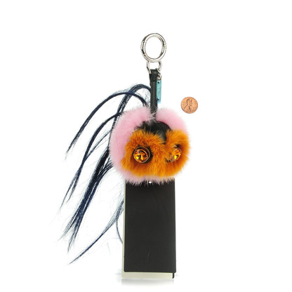 Fendi Mink Goat Fur QuTweet Bag Bug Charm Marshmallow Black 2 of 5