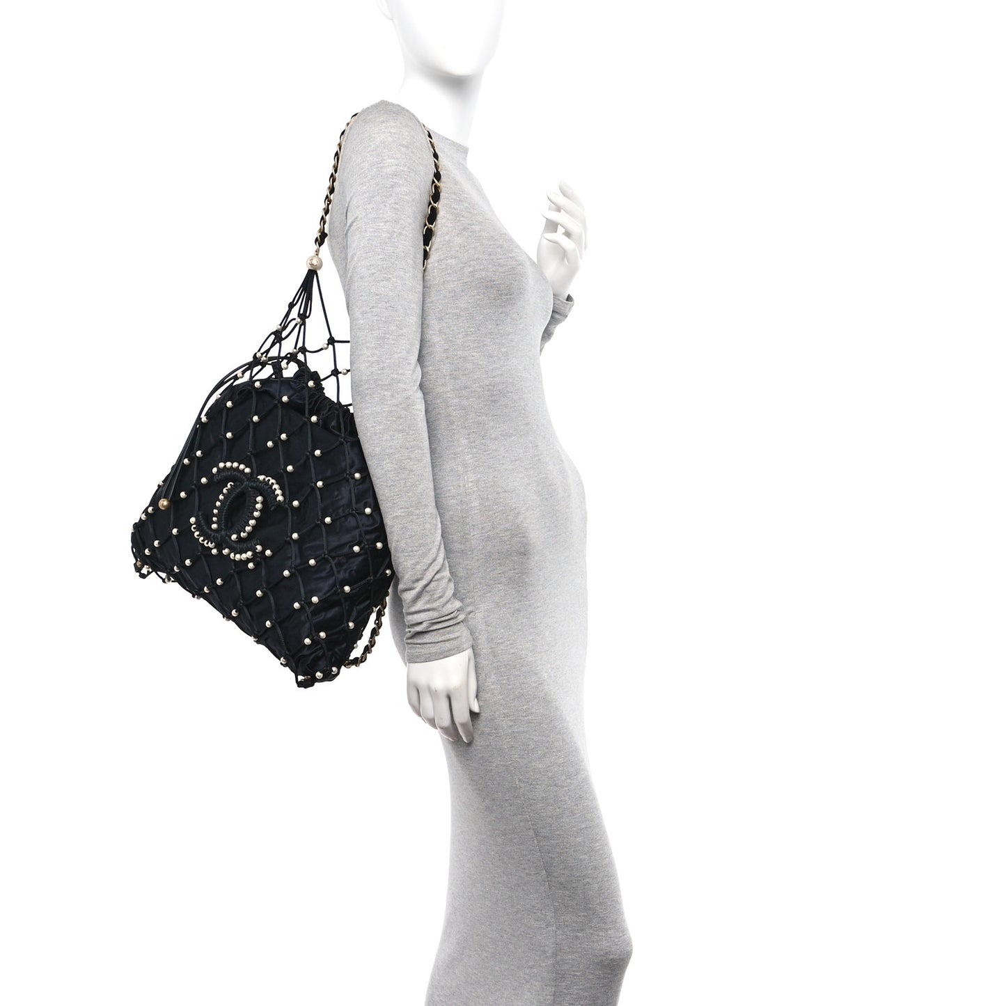 Nylon Pearl Coco Beach Net Tote Black