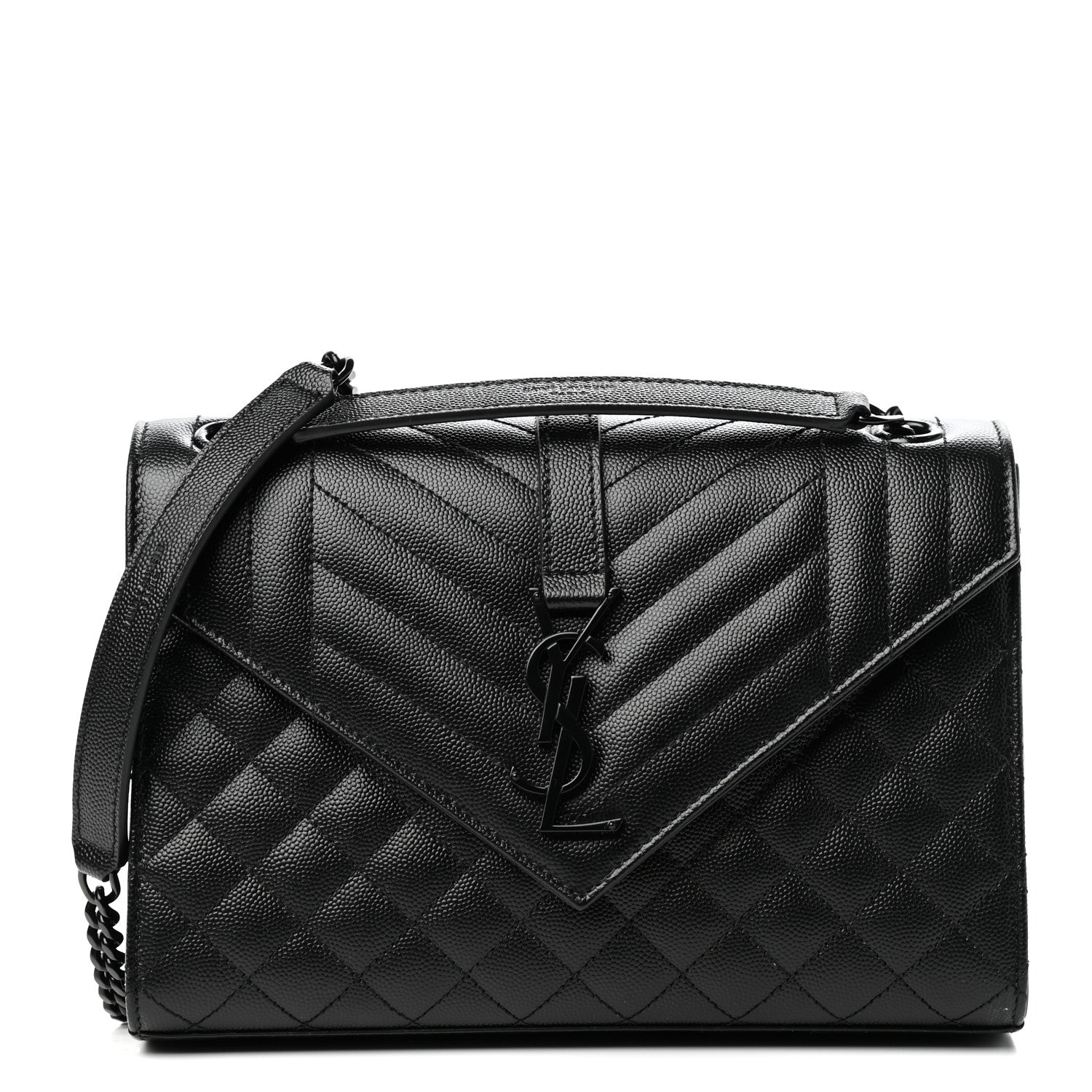 Saint Laurent Grain De Poudre Textured Mixed Matelasse Triquilt Medium Monogram Satchel Black 1 of 9