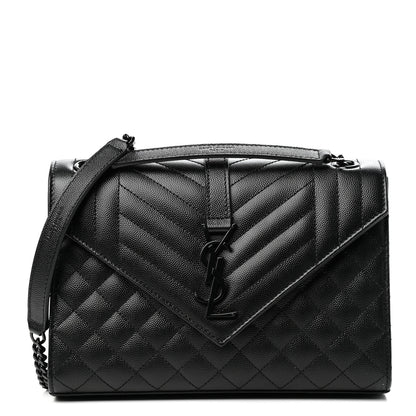 Saint Laurent Grain De Poudre Textured Mixed Matelasse Triquilt Medium Monogram Satchel Black 1 of 9