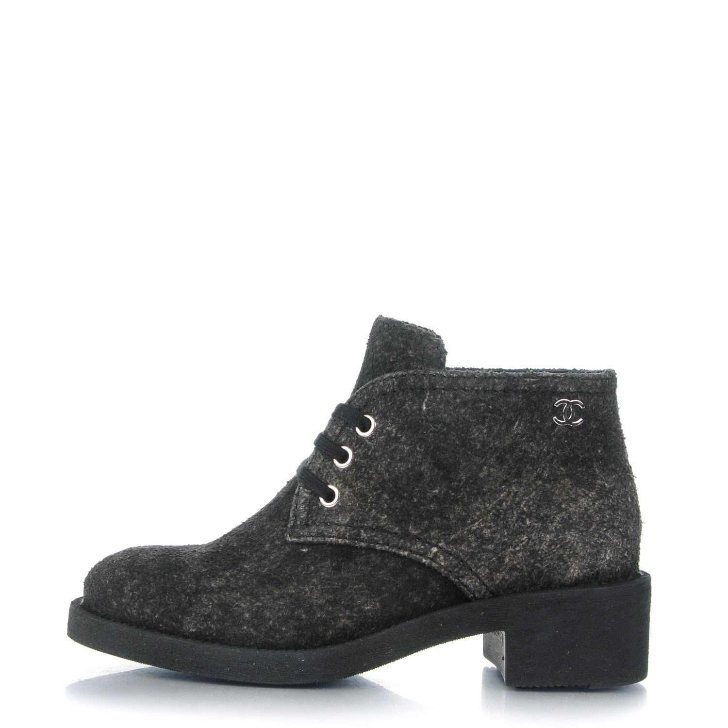 Chanel Suede Calfskin Lace Up Short Boots 35 Dark Grey 1 of 8