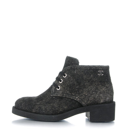 Chanel Suede Calfskin Lace Up Short Boots 35 Dark Grey 1 of 8