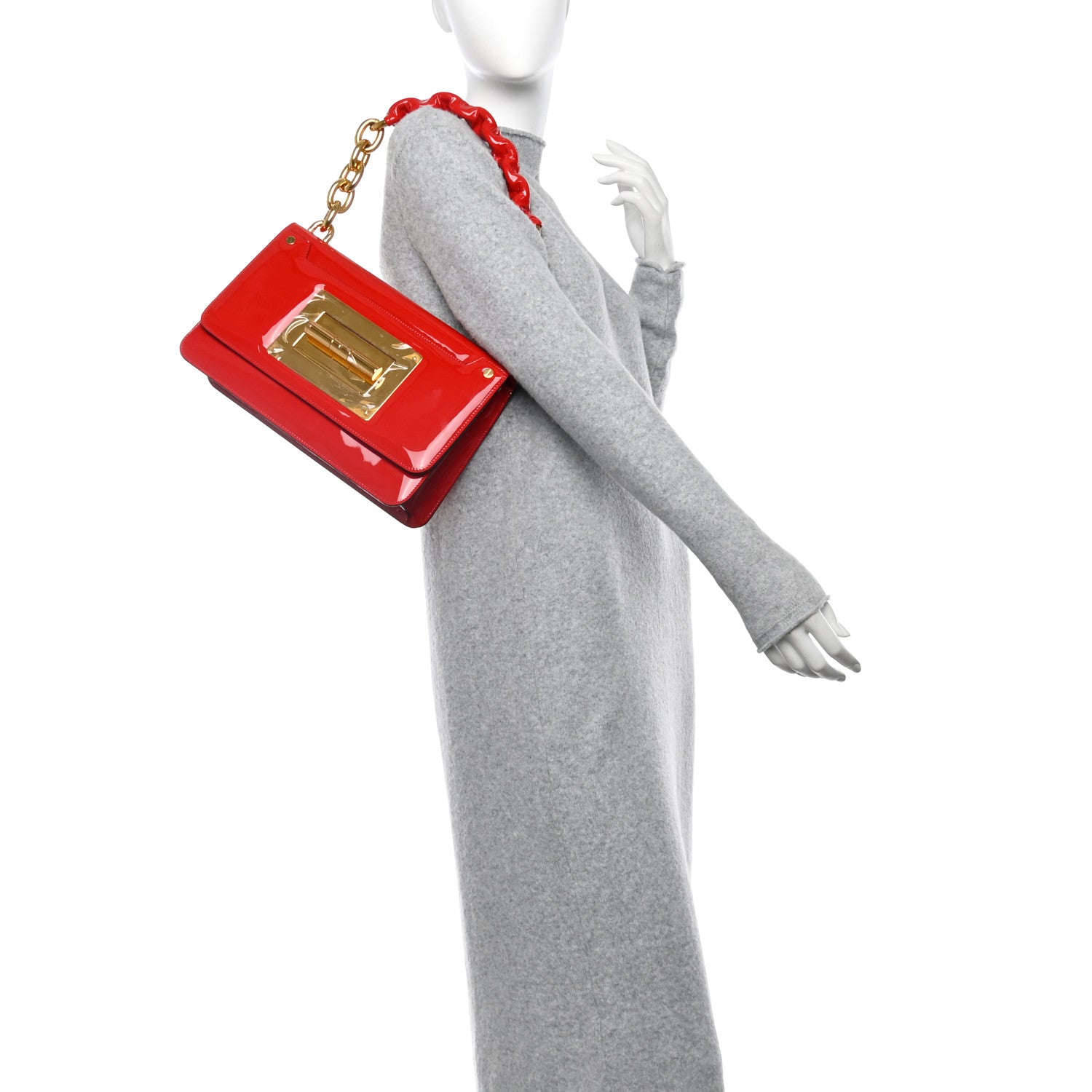 Tom Ford Patent Calfskin Maxi Chain Natalia Large Shoulder Bag Red 3 of 13