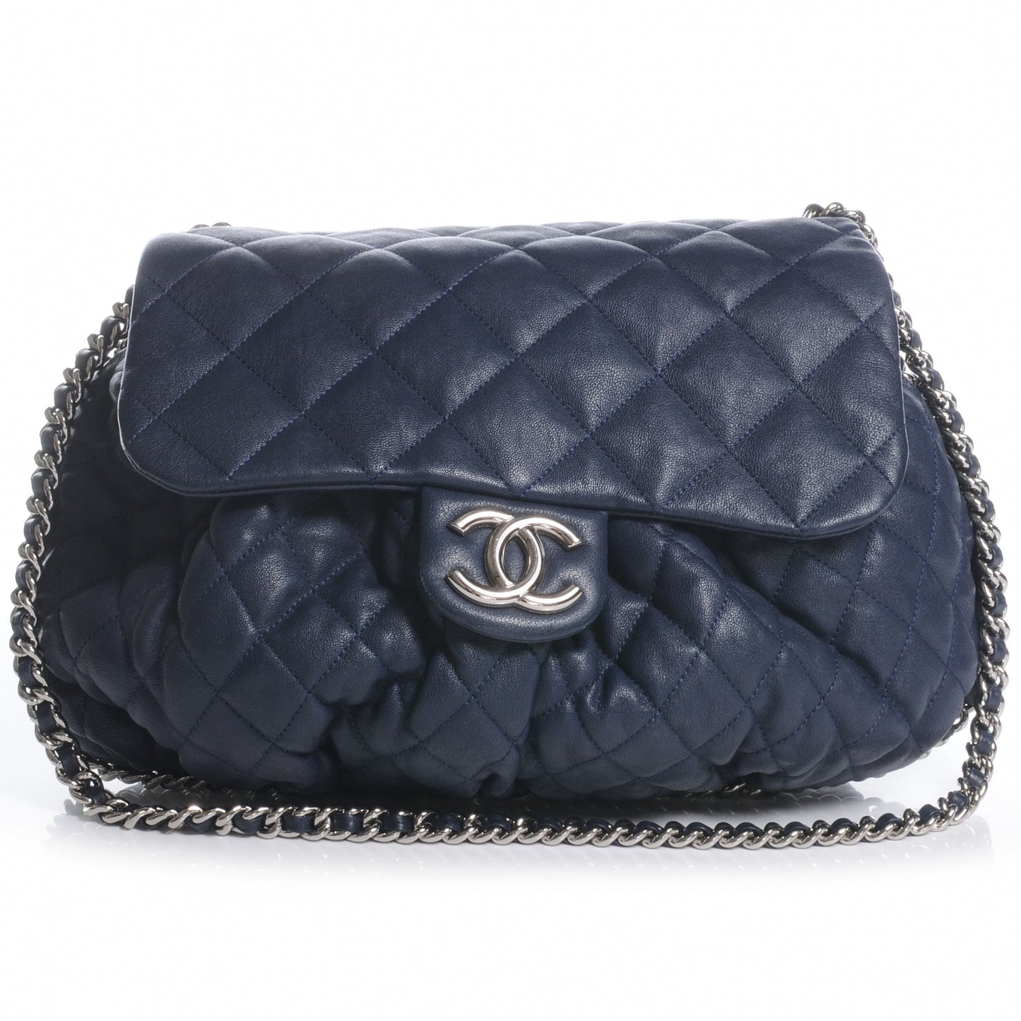 Leather Chain Around Large Messenger Navy