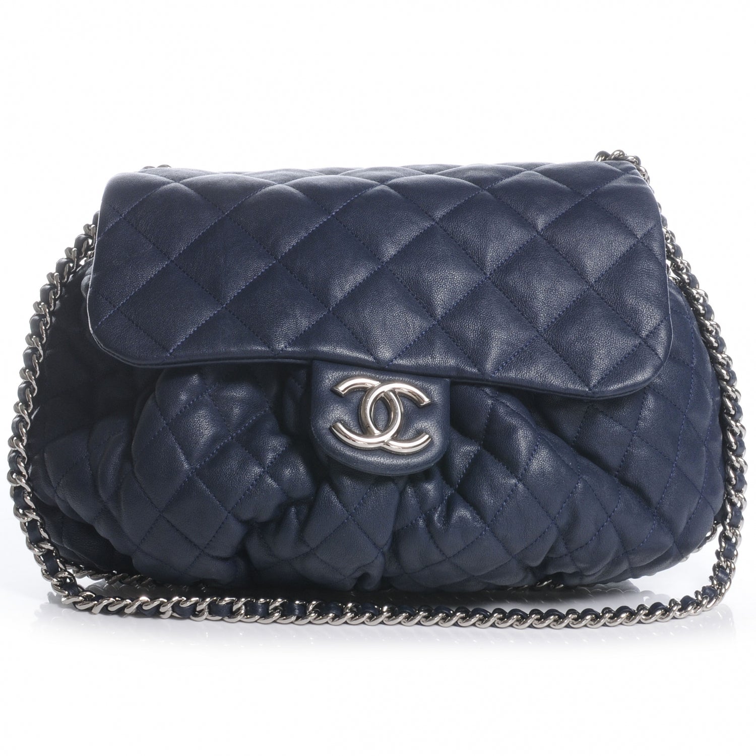 Chanel Leather Chain Around Large Messenger Navy 1 of 8
