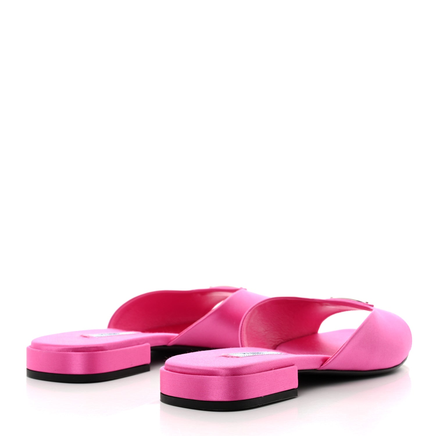 Prada Satin Metal Triangle Logo 10mm Slide Sandals 37.5 Begonia 4 of 8