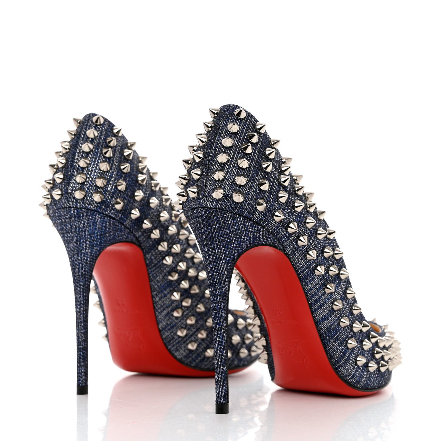Denim Lame Lux Follies Spikes 100 Pumps 38 Silver