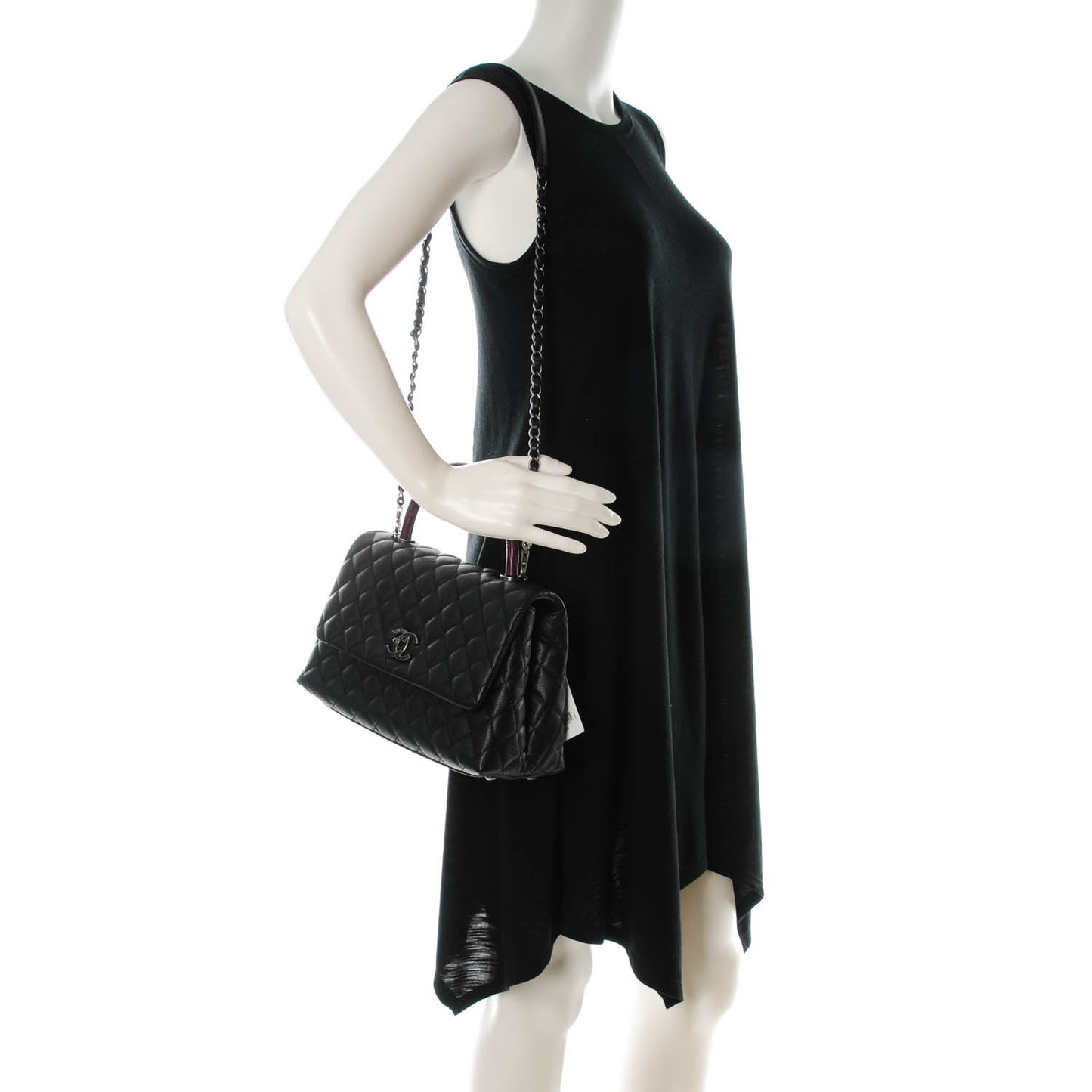 Caviar Lizard Quilted Small Coco Handle Flap Black