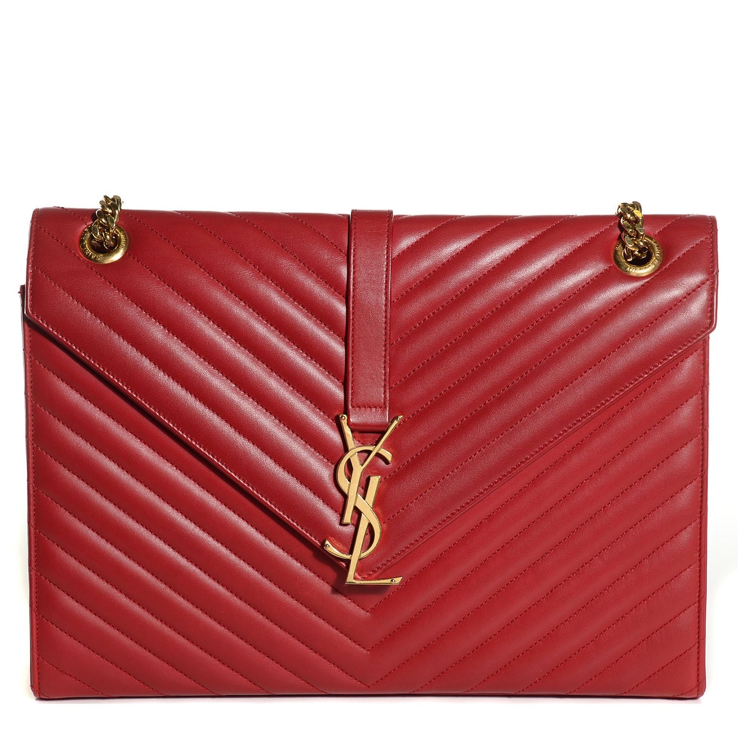 Lambskin Matelasse Chevron Large Monogram Satchel Red