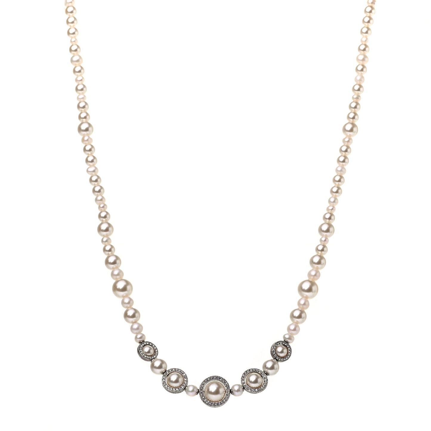 Pearl CC Tassel Long Necklace Silver
