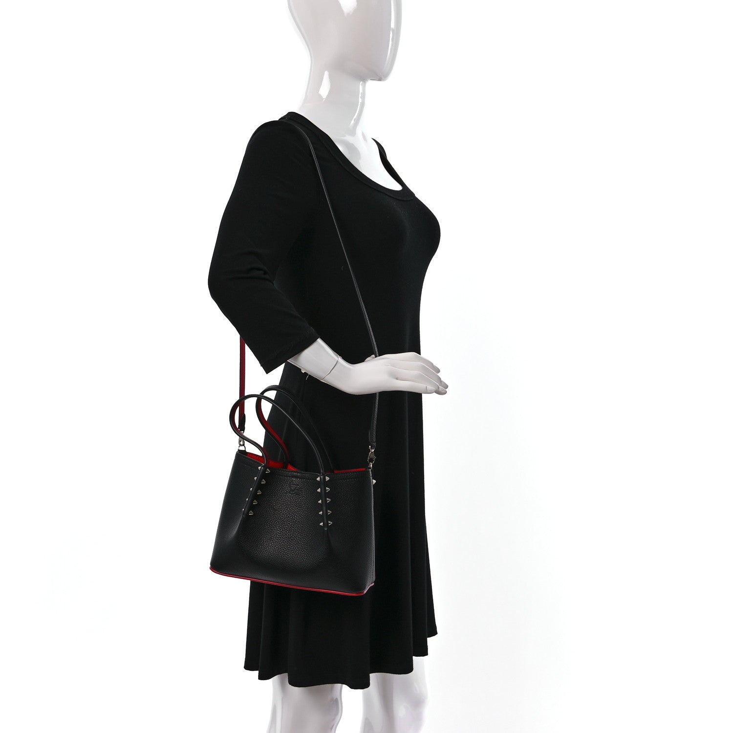 Christian Louboutin Calfskin Spiked Mini Cabarock Shopper Tote Black 2 of 10