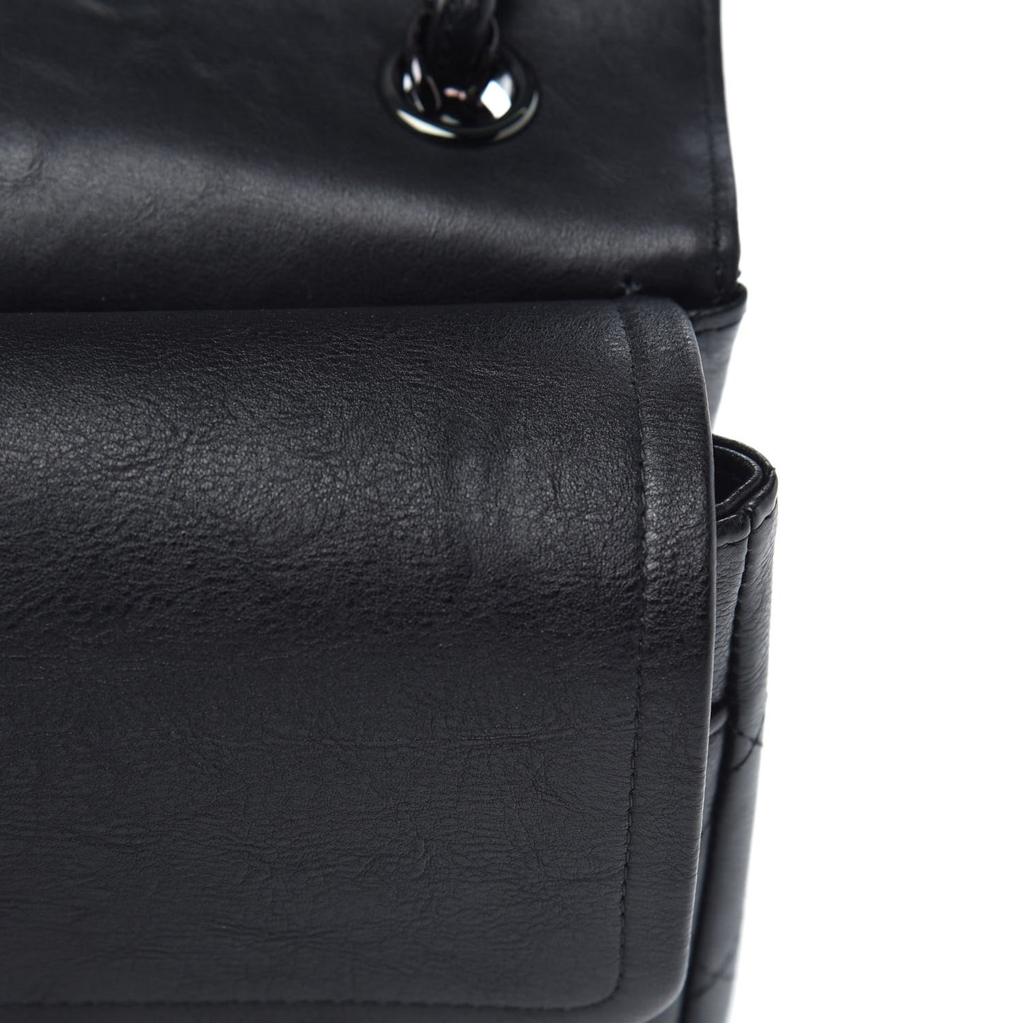 Crumpled Calfskin Quilted Jumbo Double Flap So Black