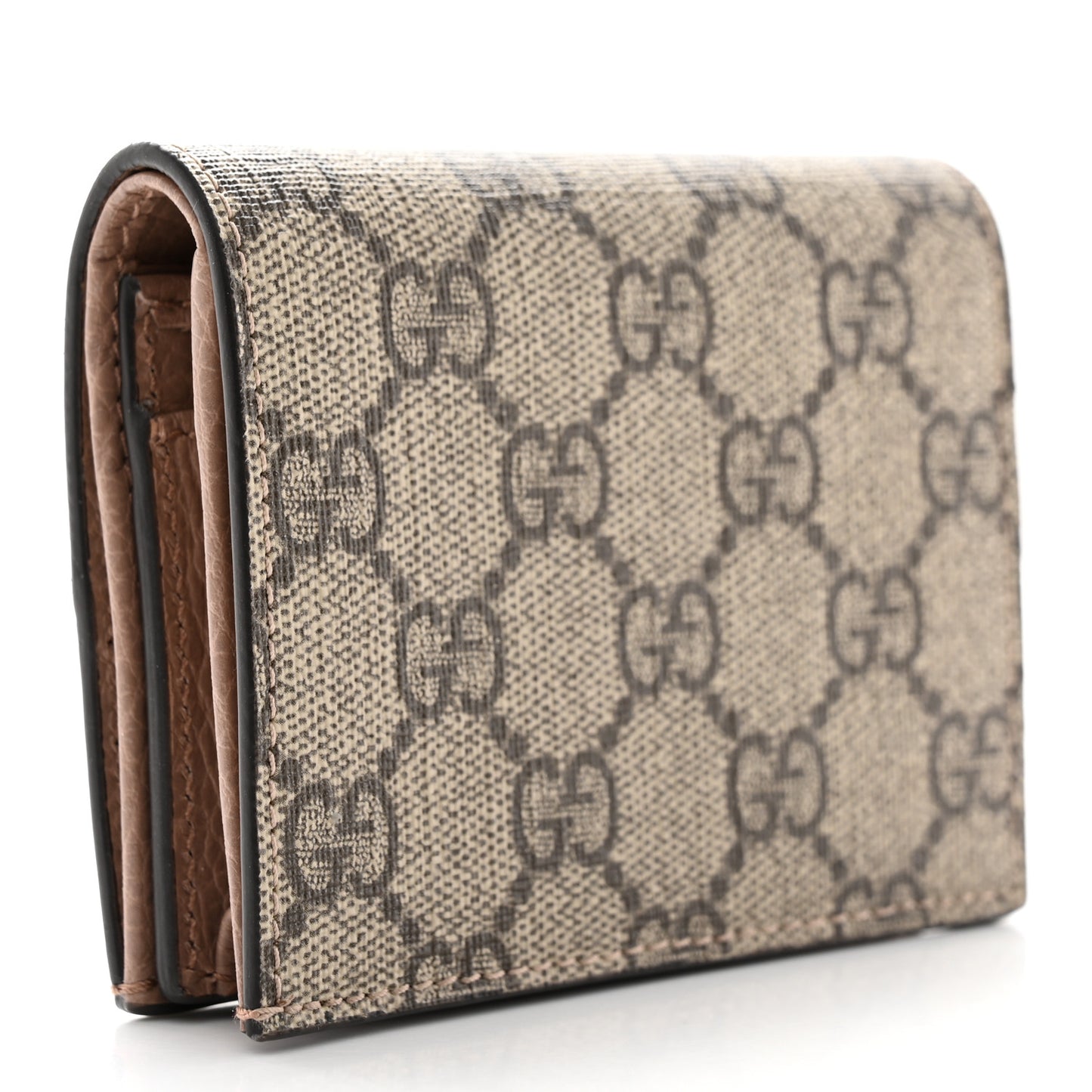Dollar Calfskin GG Supreme Monogram GG Marmont Card Case Porcelain Rose Beige Ebony