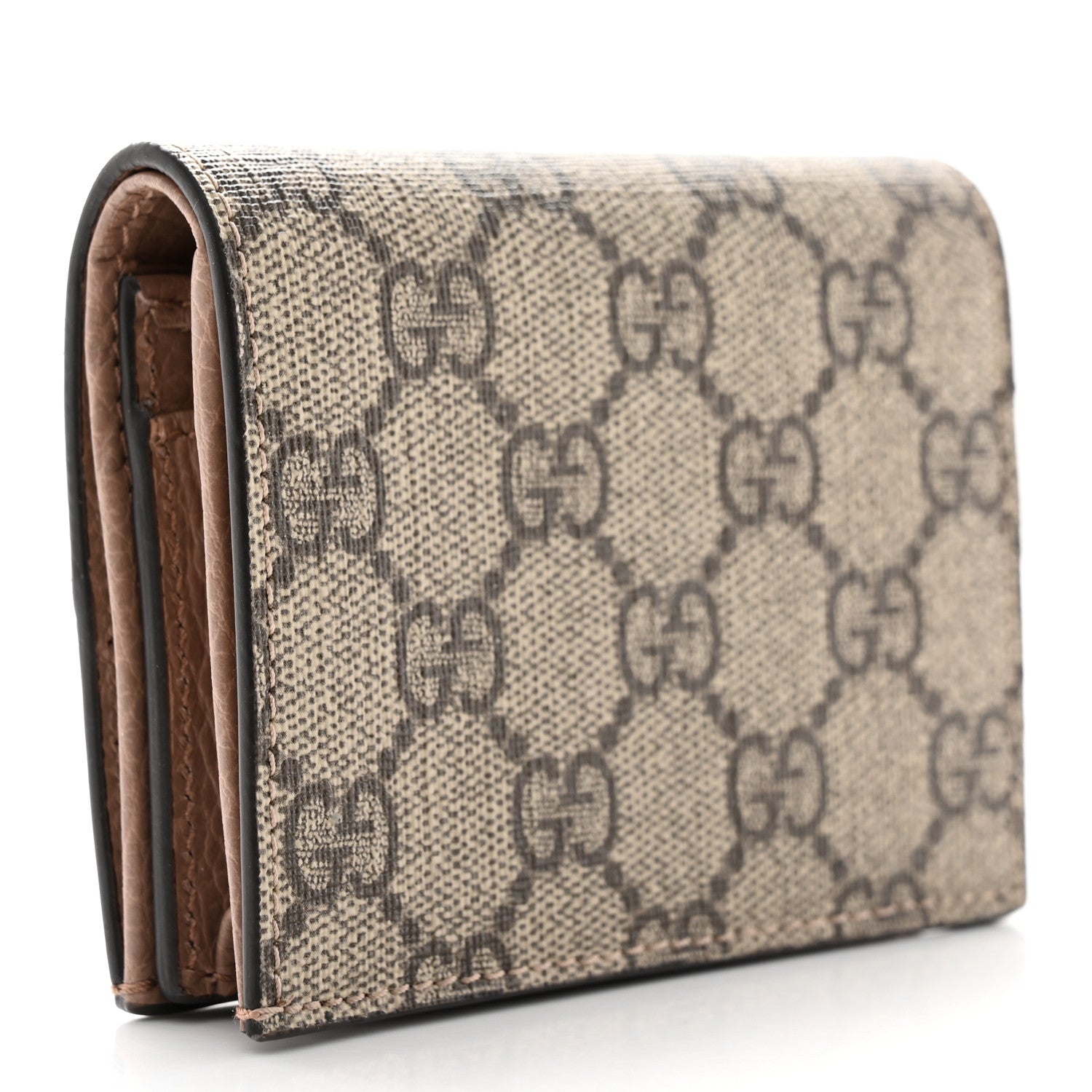 Gucci Dollar Calfskin GG Supreme Monogram GG Marmont Card Case Porcelain Rose Beige Ebony 3 of 7