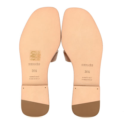 Hermes Box Calfskin Oran Sandals 36.5 Gold 6 of 10