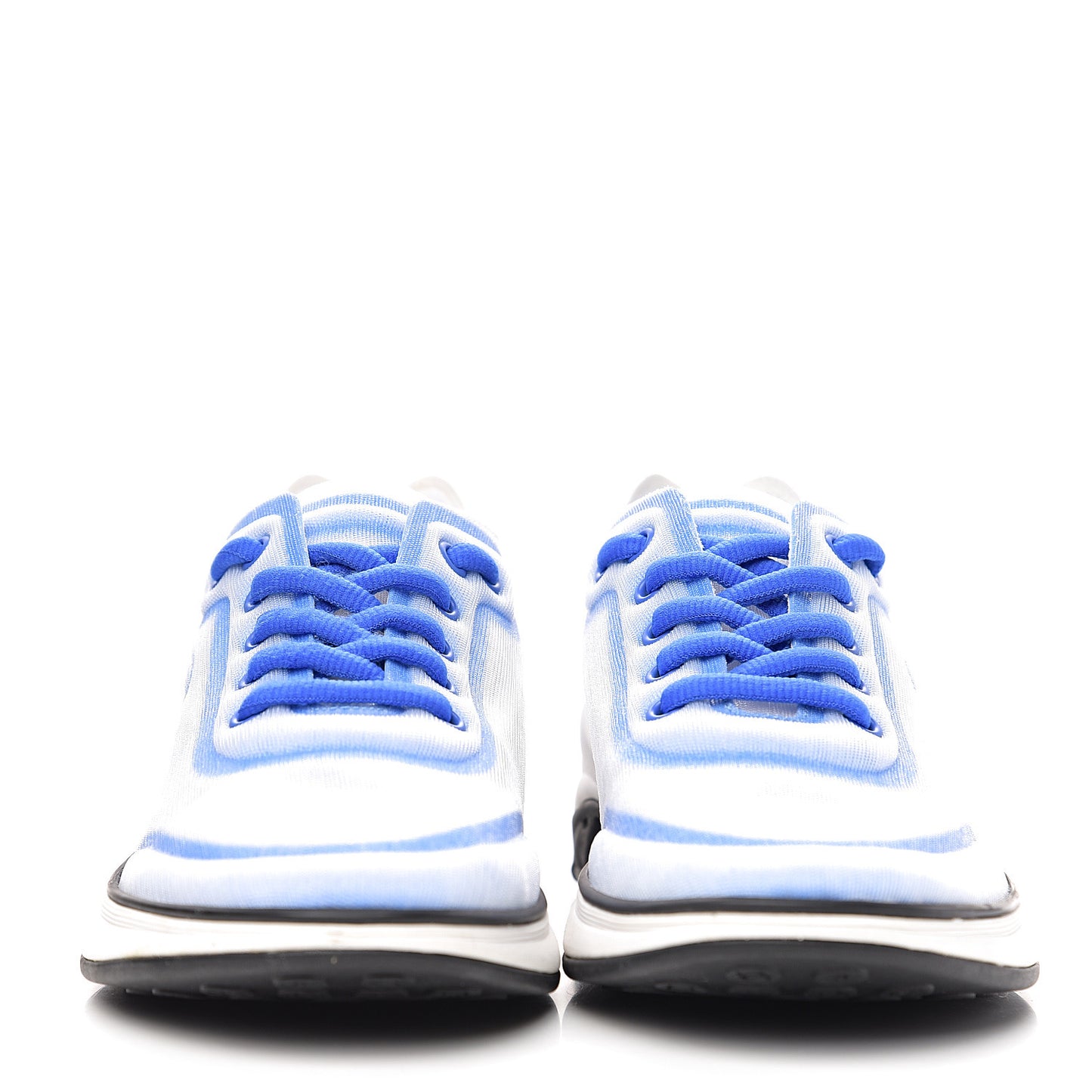 Calfskin Mesh Lycra Womens Logo Sneakers 36 White Blue