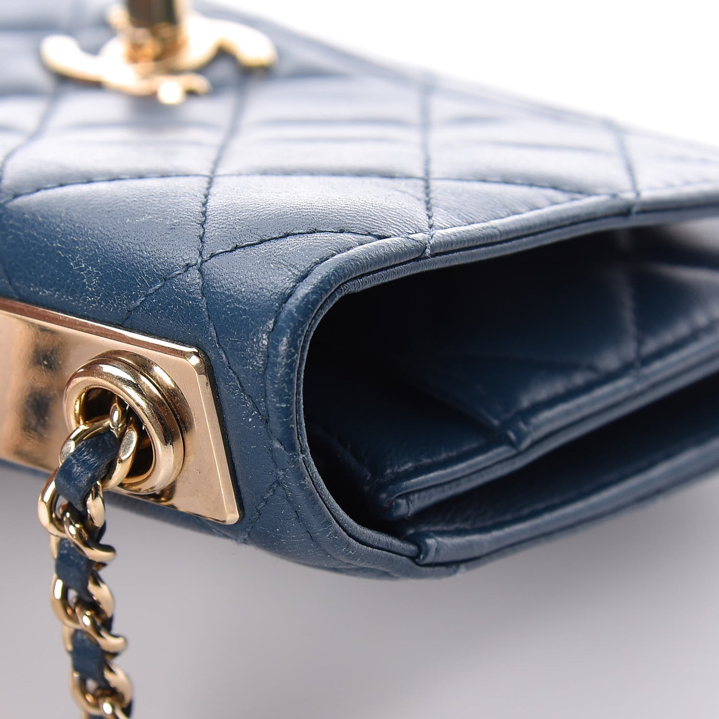 Lambskin Quilted Trendy CC Wallet On Chain WOC Blue