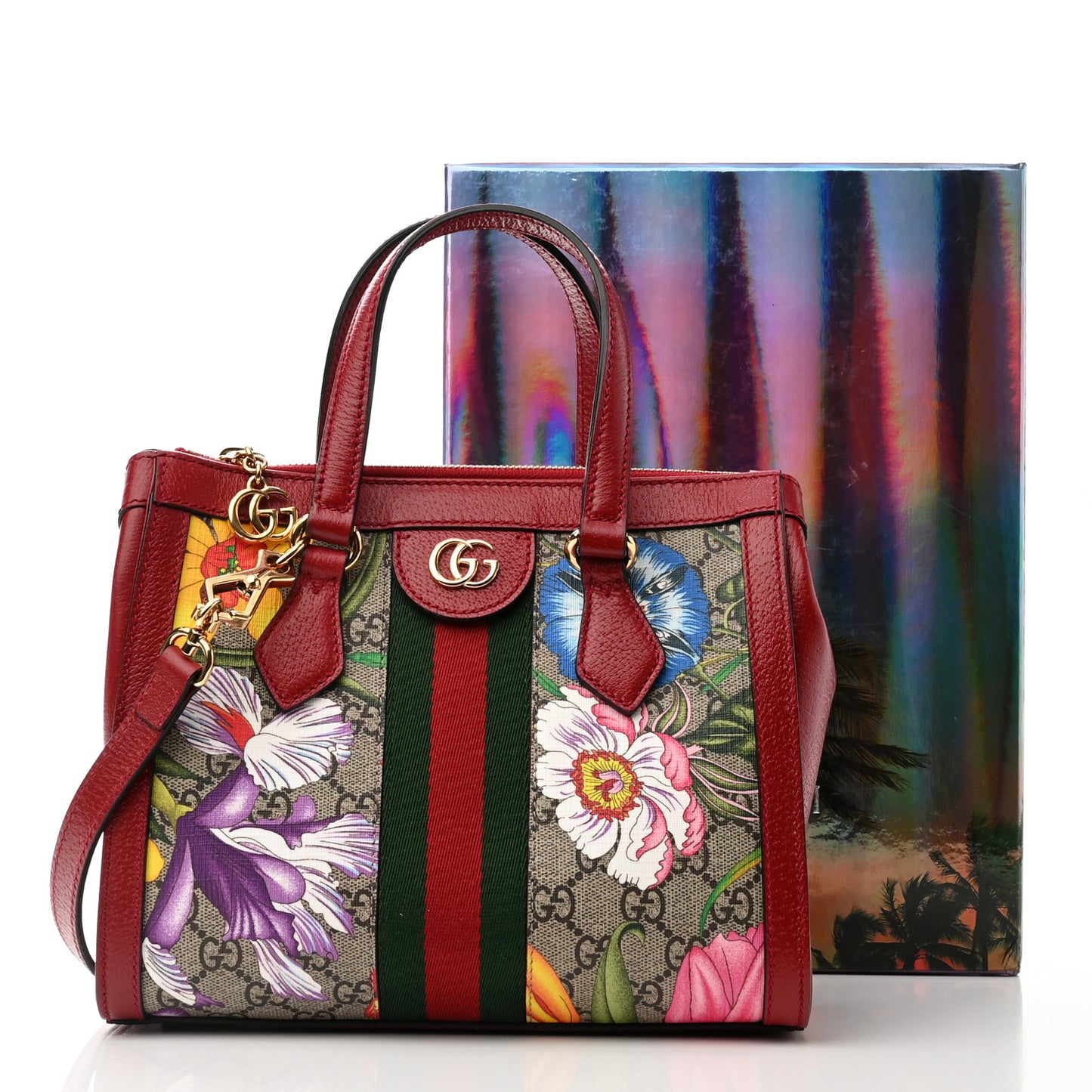 GG Supreme Monogram Flora Web Small Ophidia Tote Bag Red