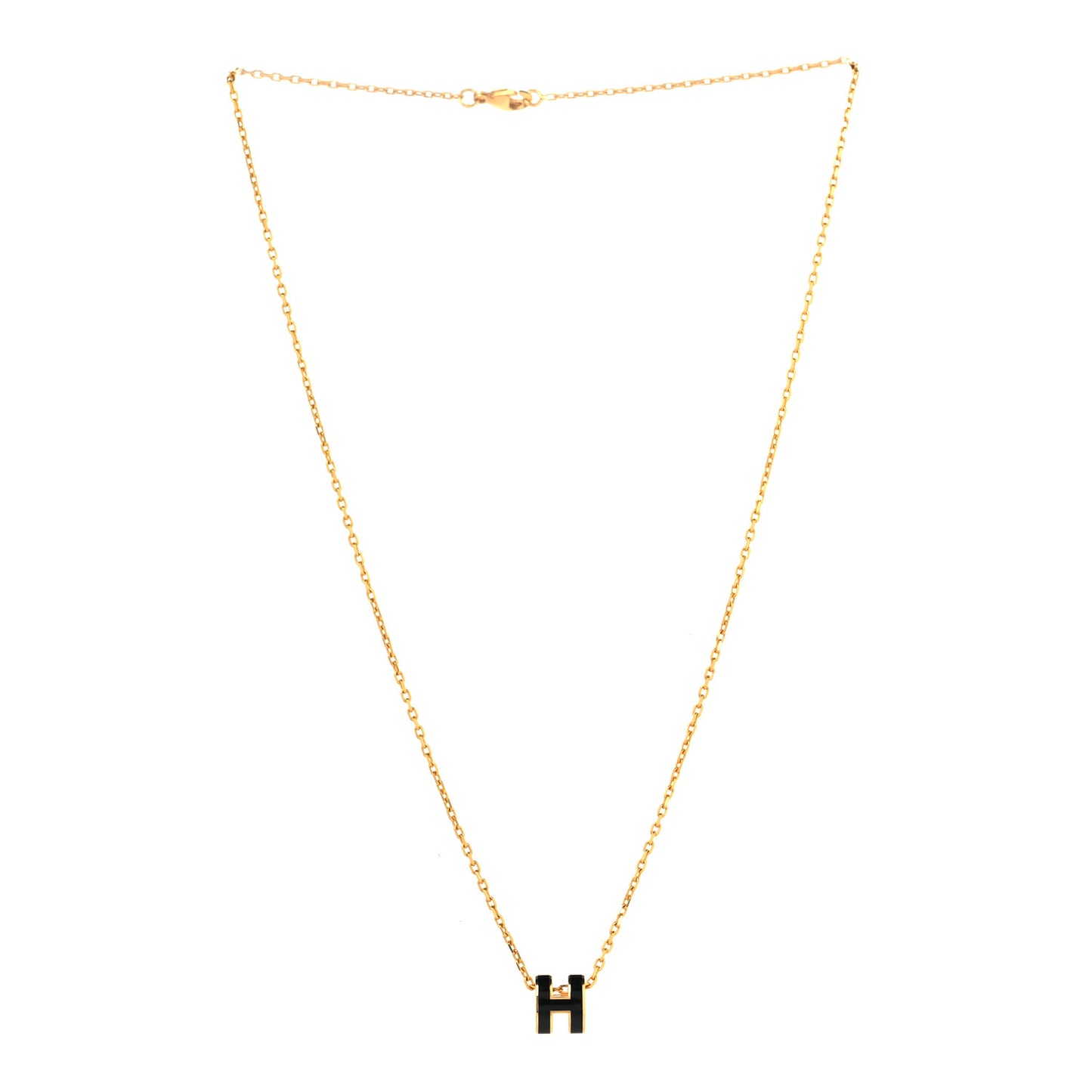 Lacquered Gold Mini Pop H Pendant Necklace Black