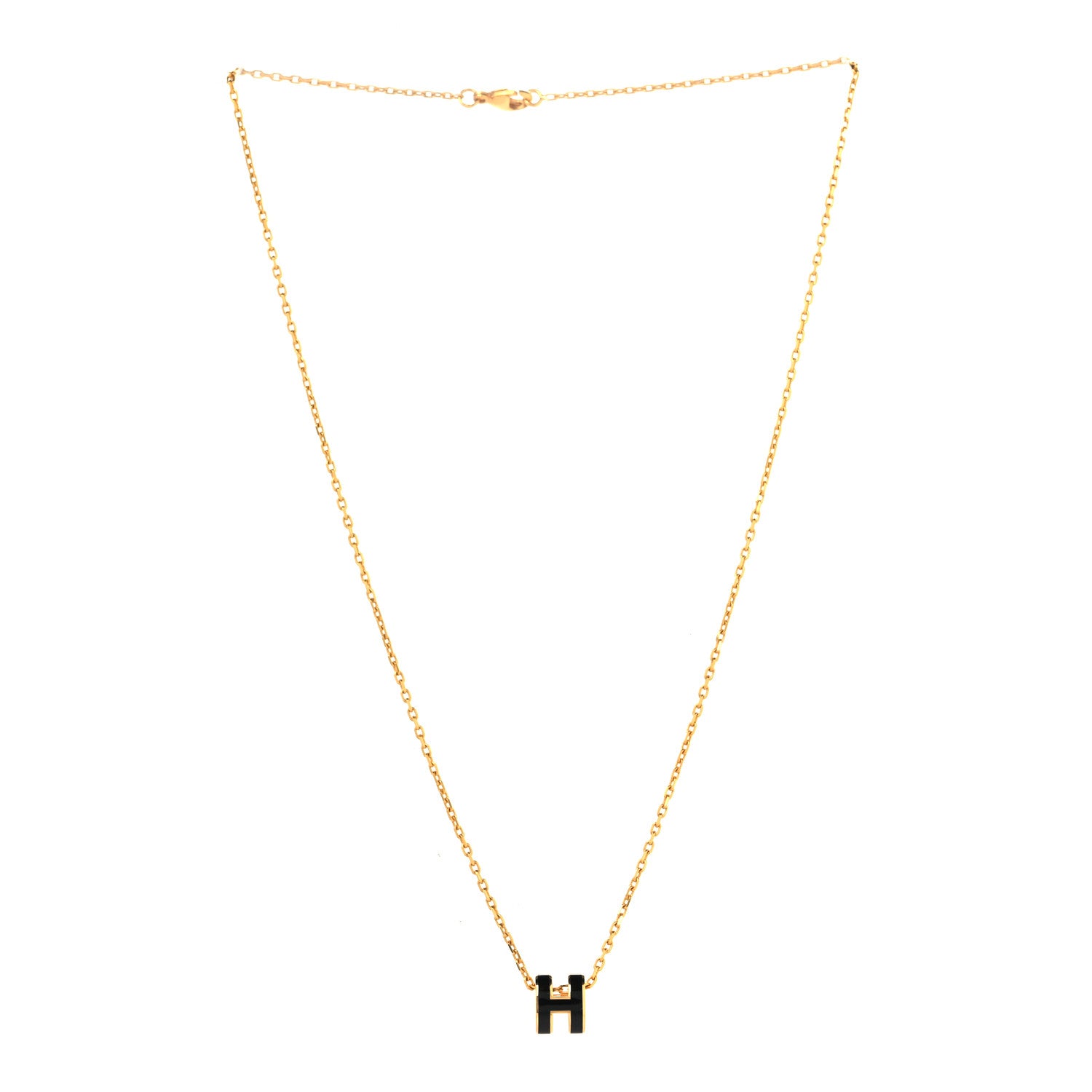 Hermes Lacquered Gold Mini Pop H Pendant Necklace Black 3 of 5