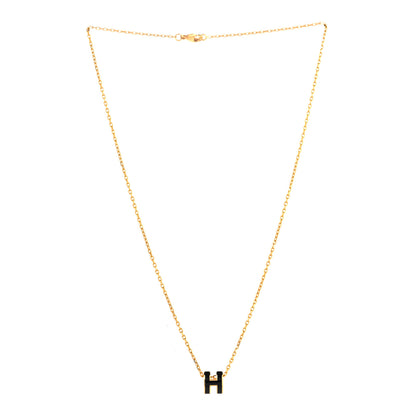Hermes Lacquered Gold Mini Pop H Pendant Necklace Black 3 of 5