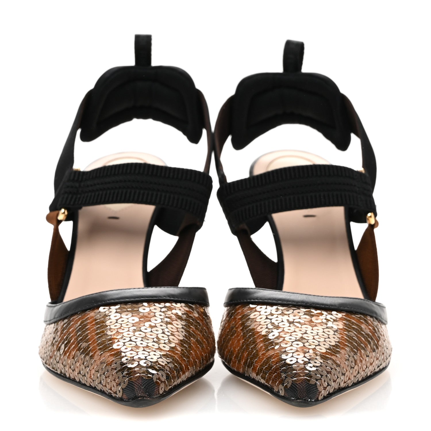 Fendi Sequin Paillettes FF Colibri 85mm Slingback Pumps 39.5 Black Ambra 3 of 8